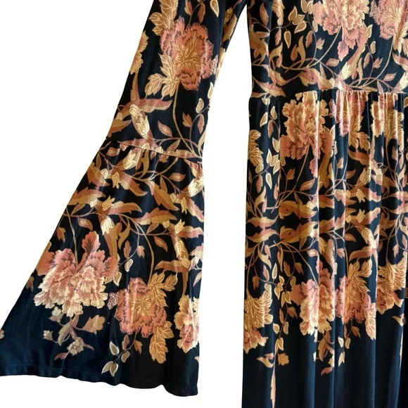 Free People Midnight Garden Floral Maxi Dress Bell Sleeve Boho Witchy L - Picture 3 of 6